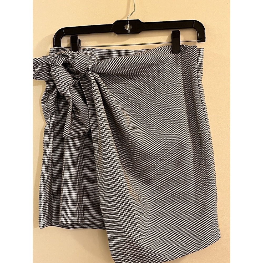 Zara Womens Skirt Houndstooth Mini Asymmetrical‎ Wrap Skirt Size Large